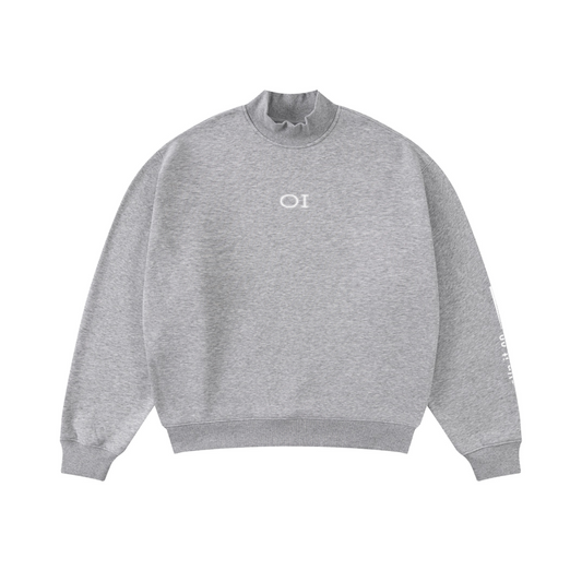 345GSM Men's Relaxed-Fit Fleece-Lined Mock-Neck Sweatshirt Heathered Grey