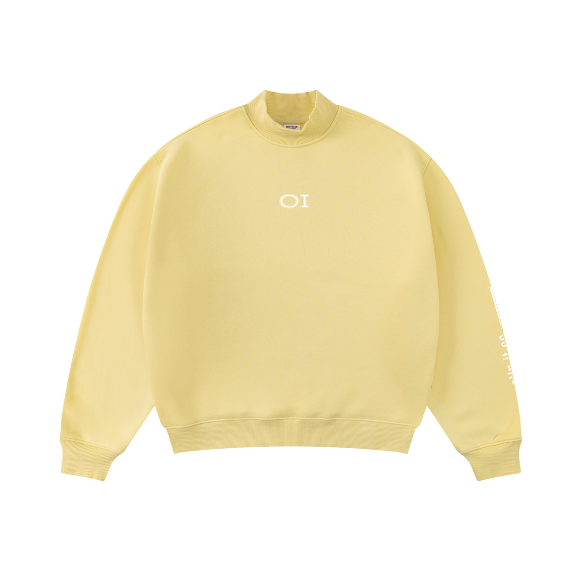 345GSM Men's Relaxed-Fit Fleece-Lined Mock-Neck Sweatshirt Light Yellow