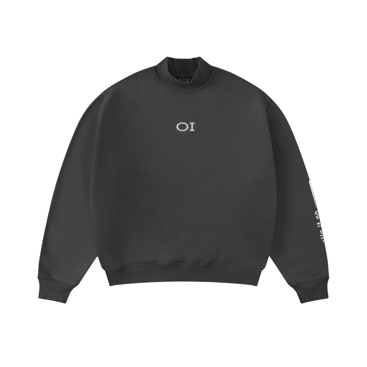 345GSM Men's Relaxed-Fit Fleece-Lined Mock-Neck Sweatshirt Dark Grey