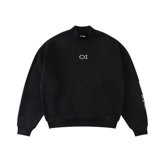 345GSM Men's Relaxed-Fit Fleece-Lined Mock-Neck Sweatshirt Black