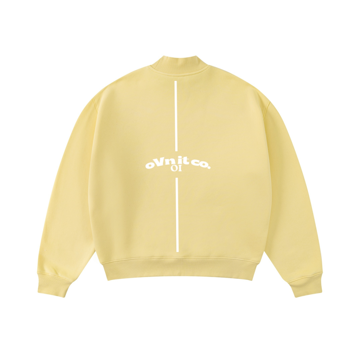 345GSM Men's Relaxed-Fit Fleece-Lined Mock-Neck Sweatshirt Light Yellow