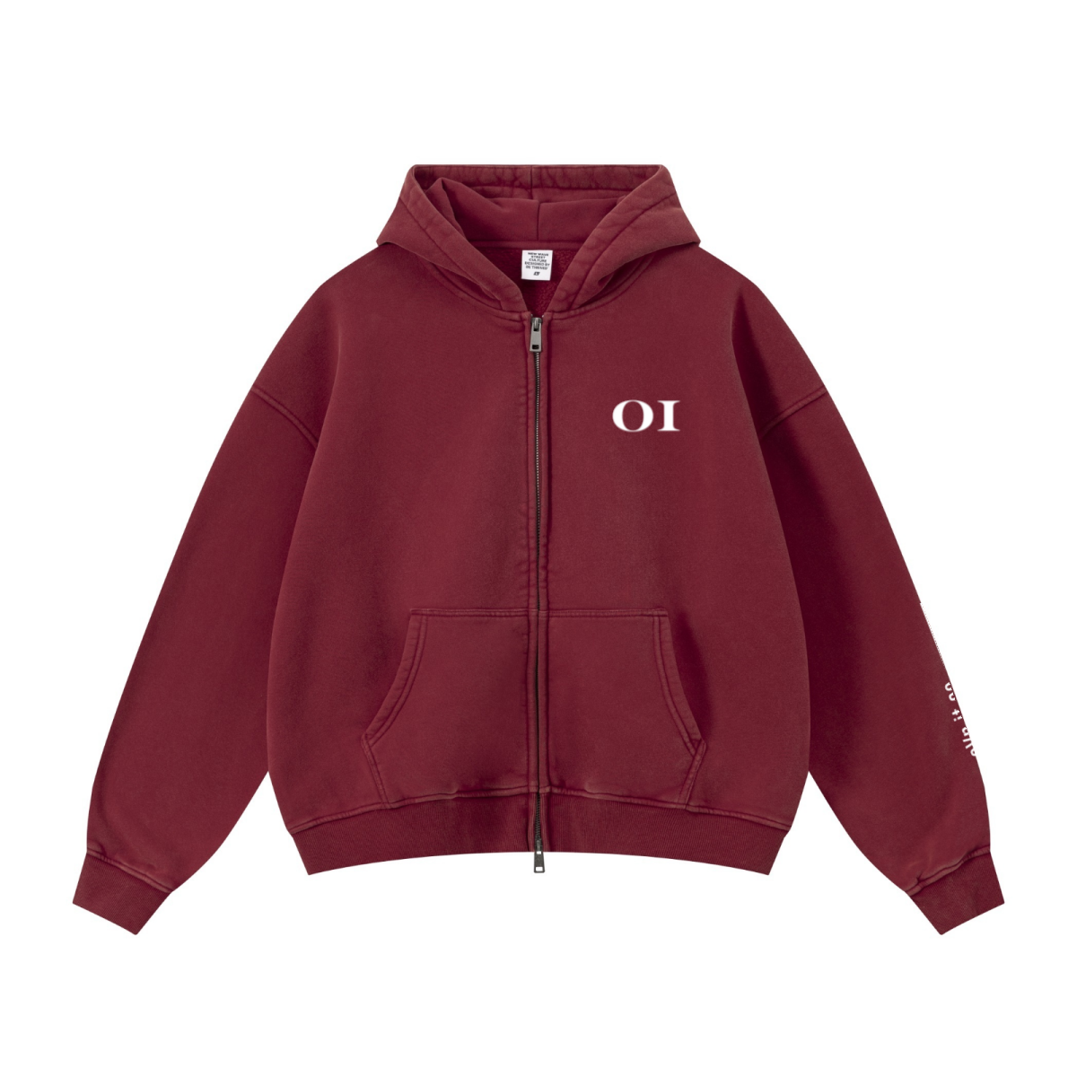 400GSM Unisex Vintage-Wash Boxy-Fit Zip-Up Hoodie Vintage Red