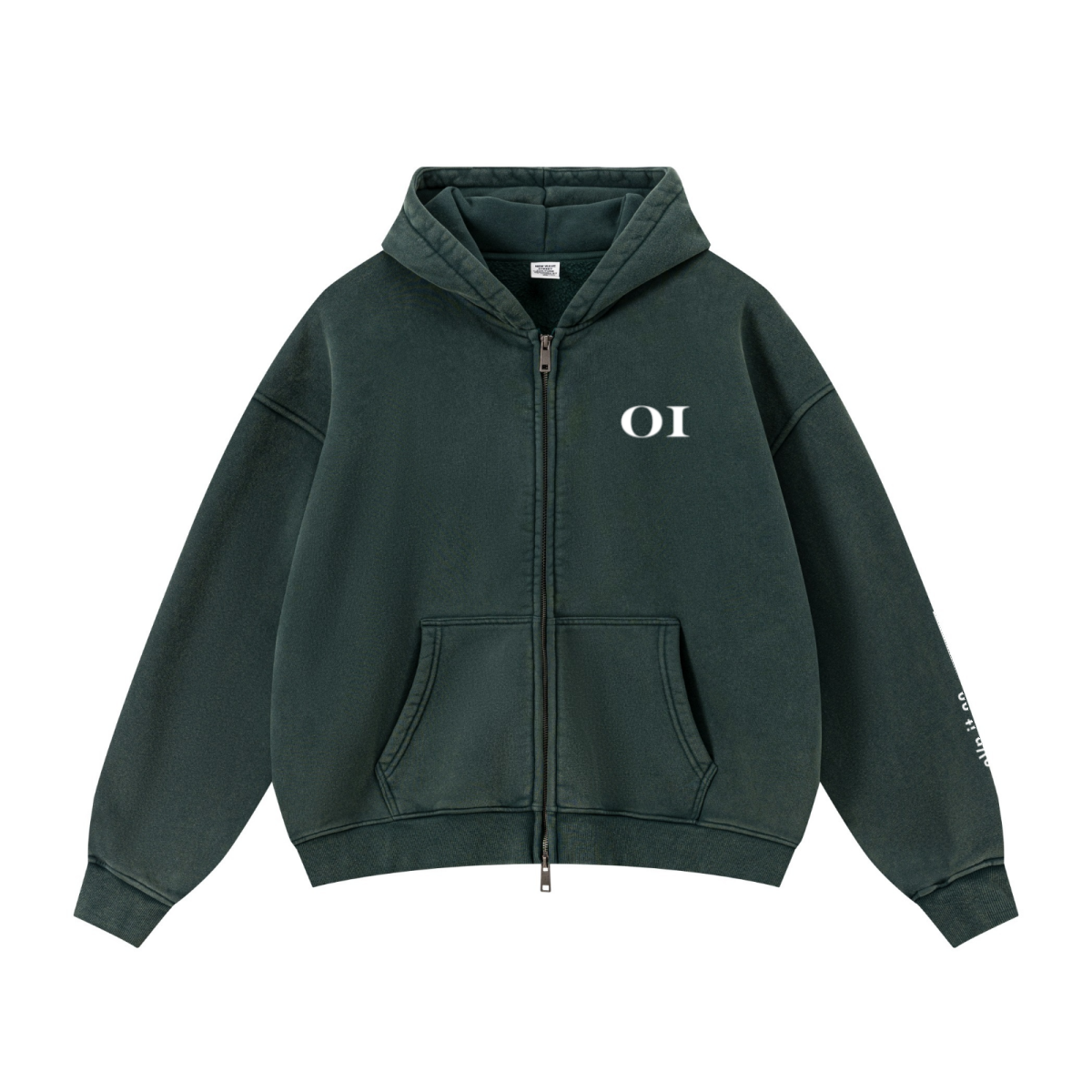400GSM Unisex Vintage-Wash Boxy-Fit Zip-Up Hoodie Vintage Moss Green