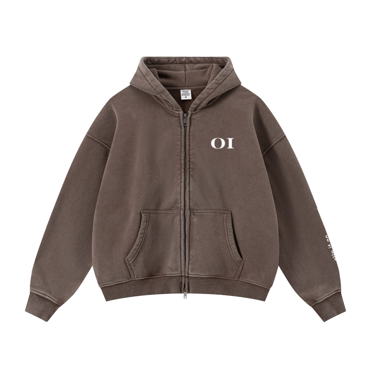 400GSM Unisex Vintage-Wash Boxy-Fit Zip-Up Hoodie Vintage Dark Brown