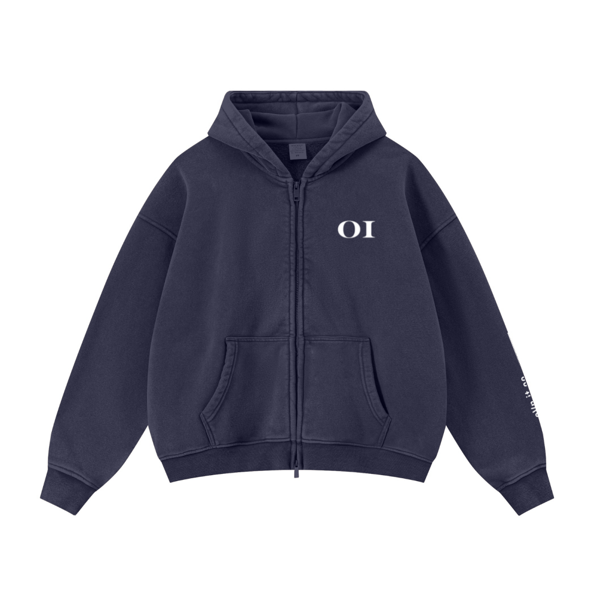 400GSM Unisex Vintage-Wash Boxy-Fit Zip-Up Hoodie Vintage Royal Blue