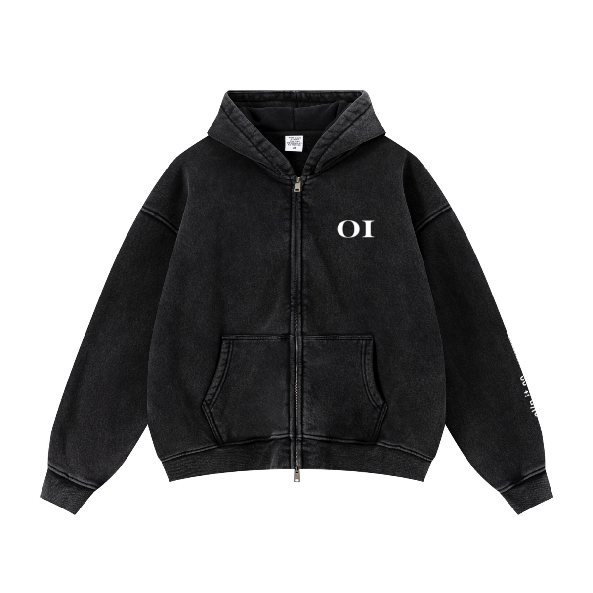 400GSM Unisex Vintage-Wash Boxy-Fit Zip-Up Hoodie Vintage Black