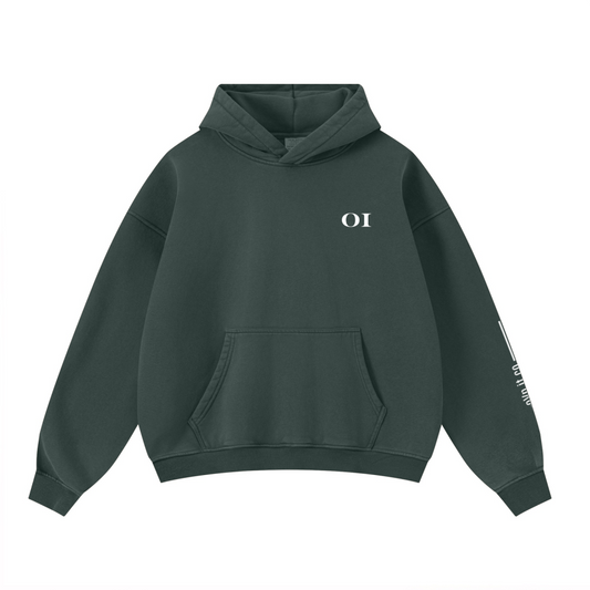 400GSM Unisex Washed Heavyweight Boxy-Fit Hoodie Vintage Moss Green