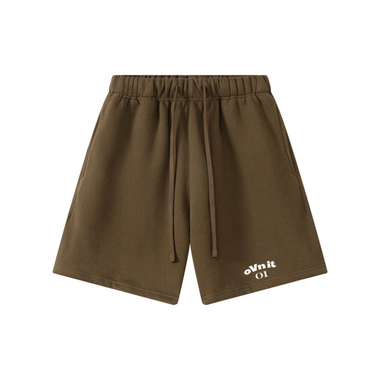 345GSM Men’s Fleece-Lined Straight-Leg Shorts Brown