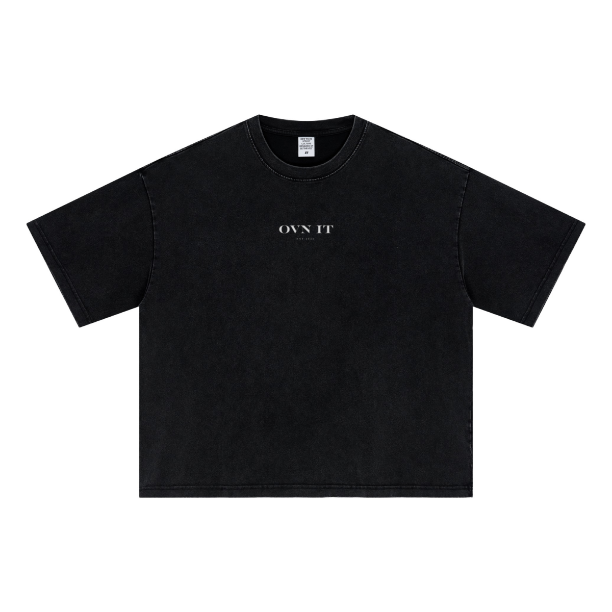285GSM Unisex Boxy-Fit Distressed Fried-Color Snow-Wash Loose T-shirt Vintage Black