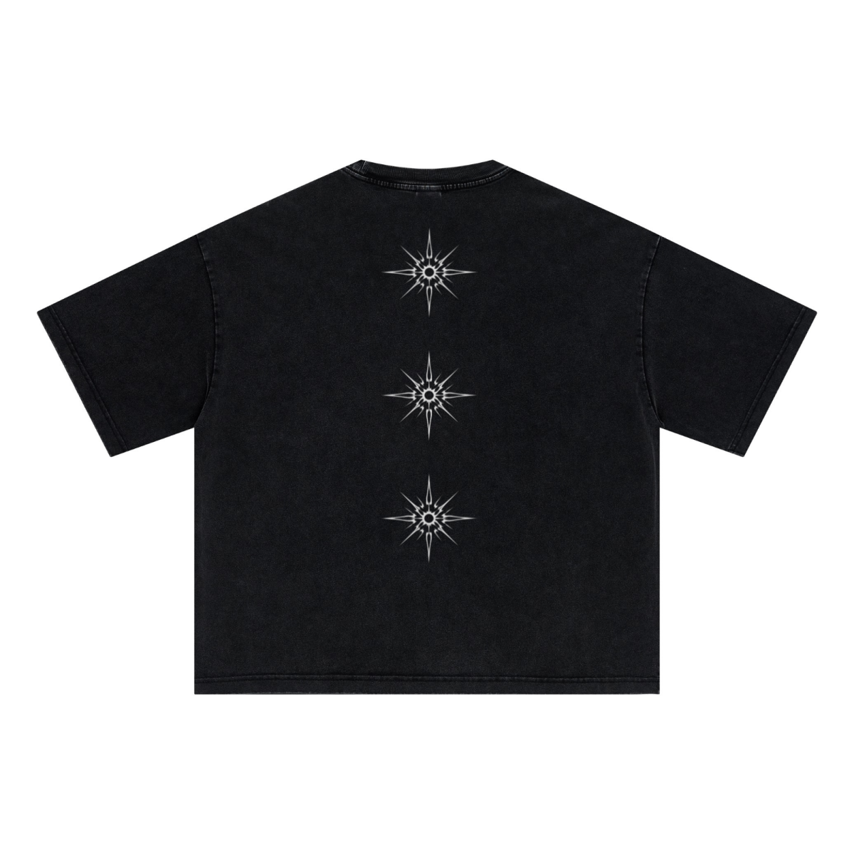 285GSM Unisex Boxy-Fit Distressed Fried-Color Snow-Wash Loose T-shirt Vintage Black