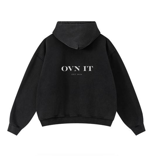 400GSM Unisex Washed Heavyweight Boxy-Fit Hoodie Vintage Black